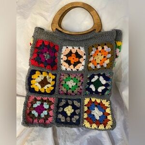Handmade crochet multicolor granny square tote bag